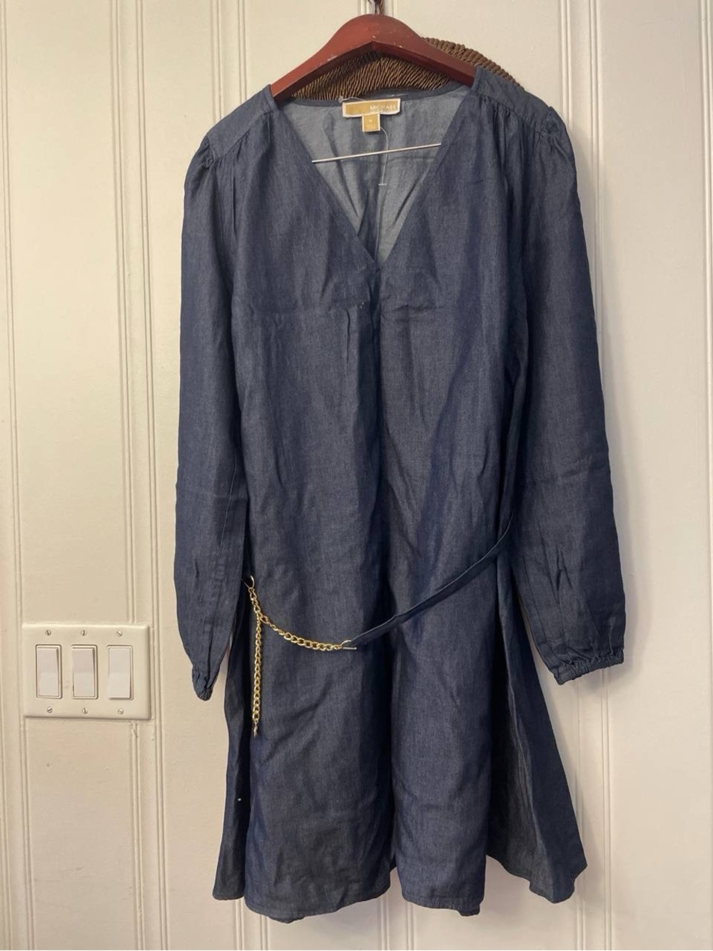 Michael Kors Dark Blue Denim Tunic Jacket with Gold Chain Belt